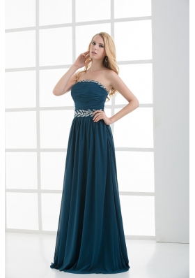 Empire Strapless Beading Blue Floor-length Chiffon Prom Dress