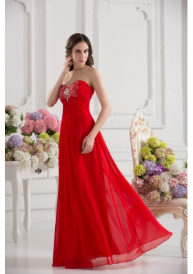 Empire Sweetheart Chiffon Beading Ruching Floor-length Prom Dress in Red