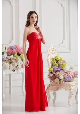 Empire Sweetheart Chiffon Beading Ruching Floor-length Prom Dress in Red