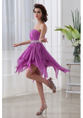 Fuchsia Empire Sweetheart Short Beading Ruching Chiffon Prom Dress