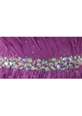 Fuchsia Empire Sweetheart Short Beading Ruching Chiffon Prom Dress