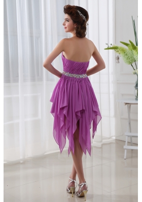 Fuchsia Empire Sweetheart Short Beading Ruching Chiffon Prom Dress