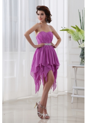 Fuchsia Empire Sweetheart Short Beading Ruching Chiffon Prom Dress