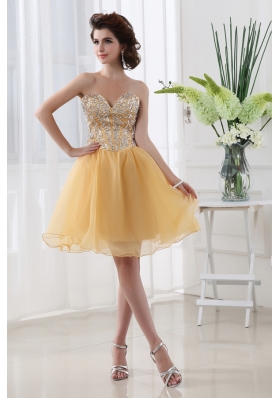 Gold A-line Beautiful Sweetheart Beading Organza Prom Dress