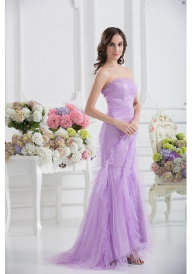 Mermaid Strapless Prom Dress in Lavender with Ruffles