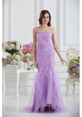 Mermaid Strapless Prom Dress in Lavender with Ruffles