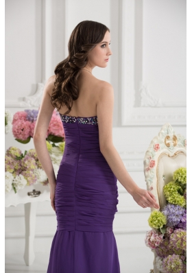 Mermaid Sweetheart Chiffon Beading Ruching Purple Prom Dress