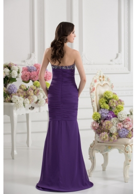 Mermaid Sweetheart Chiffon Beading Ruching Purple Prom Dress