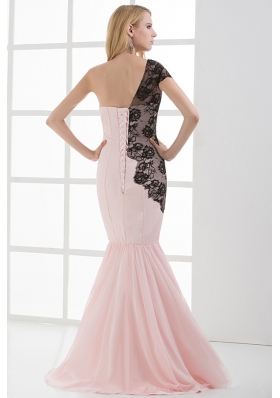 Mermaid Sweetheart Ruching Chiffon Lace Light Pink Prom Dress