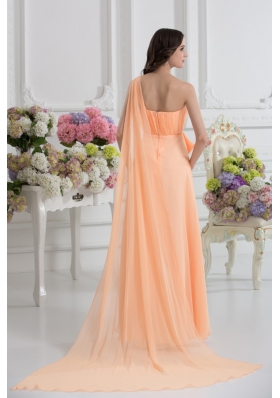 One Shoulder Empire Prom Dress with Watteau Train with Orange