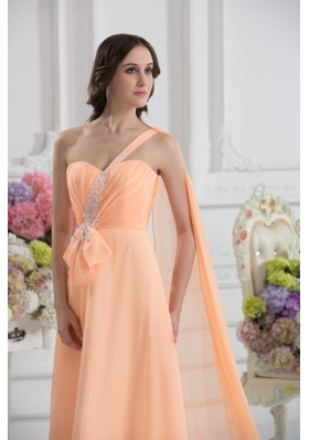 One Shoulder Empire Prom Dress with Watteau Train with Orange