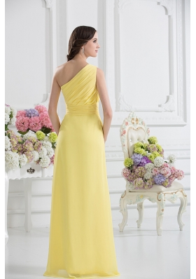 One Shoulder Empire Yellow High-low Prom Dress with Appliques