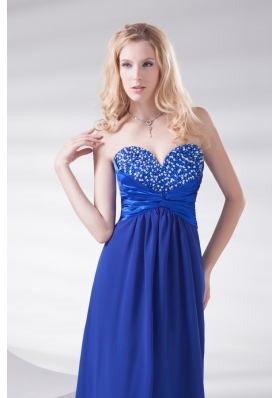 Royal Blue Sweetheart Beading and Ruching Prom Dress with Long