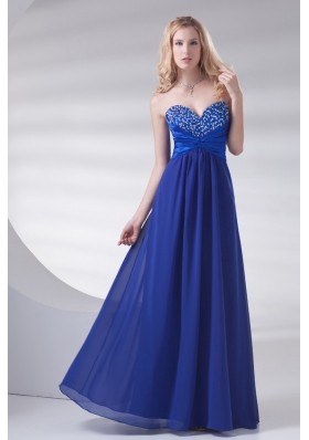 Royal Blue Sweetheart Beading and Ruching Prom Dress with Long