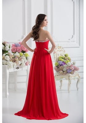 Strapless Empire Beading Ruching Prom Dress with  Red