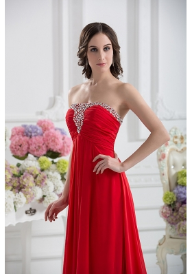 Strapless Empire Beading Ruching Prom Dress with  Red