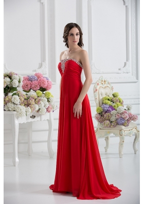 Strapless Empire Beading Ruching Prom Dress with  Red