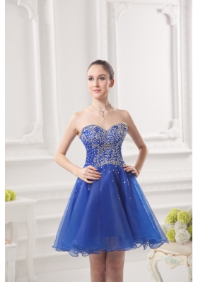 Sweetheart A-line Royal Blue Organza Prom Dress with Beading