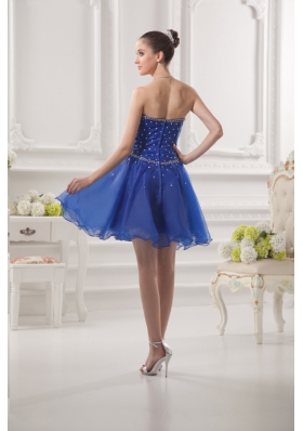 Sweetheart A-line Royal Blue Organza Prom Dress with Beading