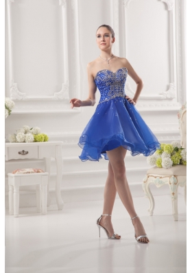 Sweetheart A-line Royal Blue Organza Prom Dress with Beading