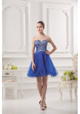 Sweetheart A-line Royal Blue Organza Prom Dress with Beading