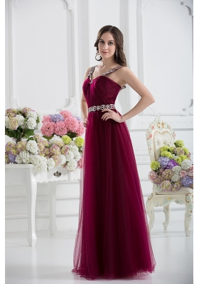 Wine Red Straps Empire Ruching and Beading Prom Dress with Belt