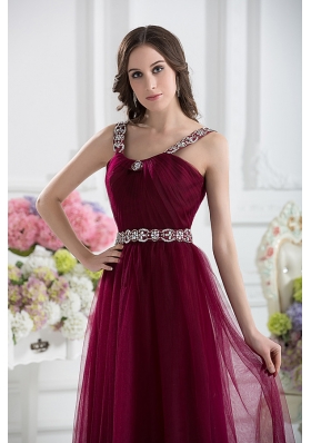 Wine Red Straps Empire Ruching and Beading Prom Dress with Belt