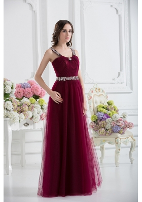 Wine Red Straps Empire Ruching and Beading Prom Dress with Belt