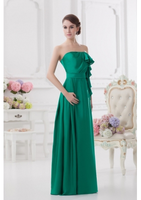 2014 Strapless Ruching Sea Green Floor-length Taffeta Prom Dress