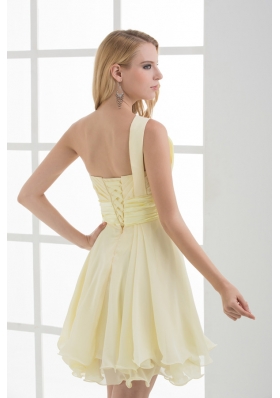 A-line Chiffon One Shoulder Beading and Ruching  Prom Dress