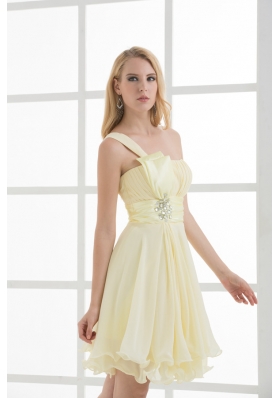 A-line Chiffon One Shoulder Beading and Ruching  Prom Dress