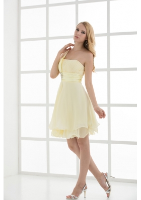 A-line Chiffon One Shoulder Beading and Ruching  Prom Dress