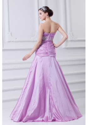 A-line Strapless Lilac Taffeta Appliques with Beading Prom Dress