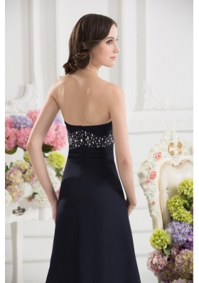 A-line Sweetheart Chiffon Beading Ruching Black Prom Dress