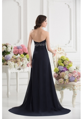 A-line Sweetheart Chiffon Beading Ruching Black Prom Dress