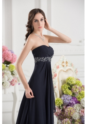 A-line Sweetheart Chiffon Beading Ruching Black Prom Dress