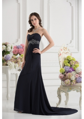 A-line Sweetheart Chiffon Beading Ruching Black Prom Dress