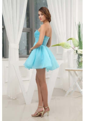 Aqua Blue Sweetheart Beading and Ruching Prom Dress