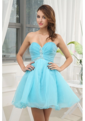 Aqua Blue Sweetheart Beading and Ruching Prom Dress