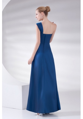 Column Navy Blue Beading and Ruching Beading Taffeta Prom Dress