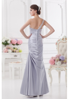 Column One Shoulder Beading and Ruching Prom Dress in Lavender