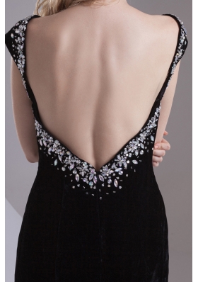 Empire Cap Sleeves Scoop Beading Floor-length Prom Dress