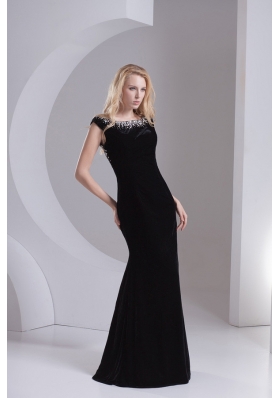 Empire Cap Sleeves Scoop Beading Floor-length Prom Dress