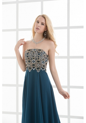 Empire Floor-length Beading Navy Blue Dress for Prom