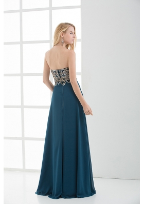 Empire Floor-length Beading Navy Blue Dress for Prom