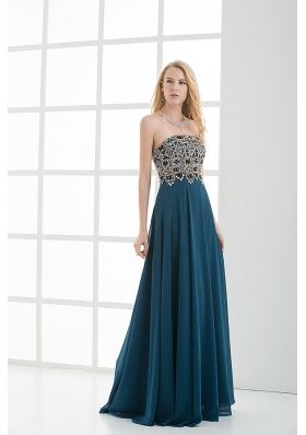 Empire Floor-length Beading Navy Blue Dress for Prom