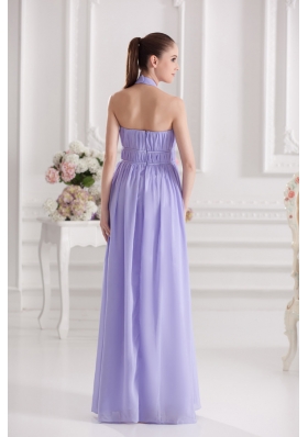 Empire Halter Top Floor-length Ruching Lavender Prom Dress