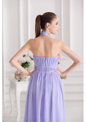 Empire Halter Top Floor-length Ruching Lavender Prom Dress