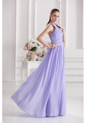 Empire Halter Top Floor-length Ruching Lavender Prom Dress