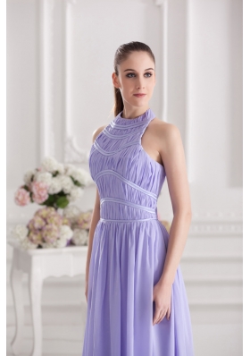 Empire Halter Top Floor-length Ruching Lavender Prom Dress